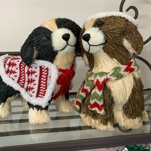 Christmas decor vintage set of 2 Sisal dogs